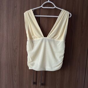 Garage Plunge Rouched Mesh Butter Yellow Top